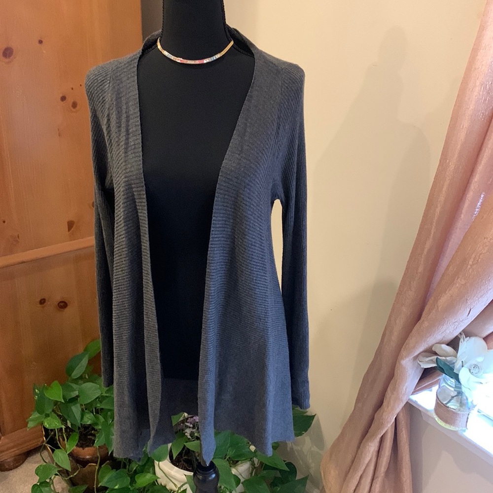 🌹Vintage DANA BUCHMAN • Gray Open Front Women's Cardigan Sweater •